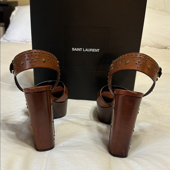 Saint Laurent Brown Studded Farrah Platform Sandals 40 - Picture 4 of 12